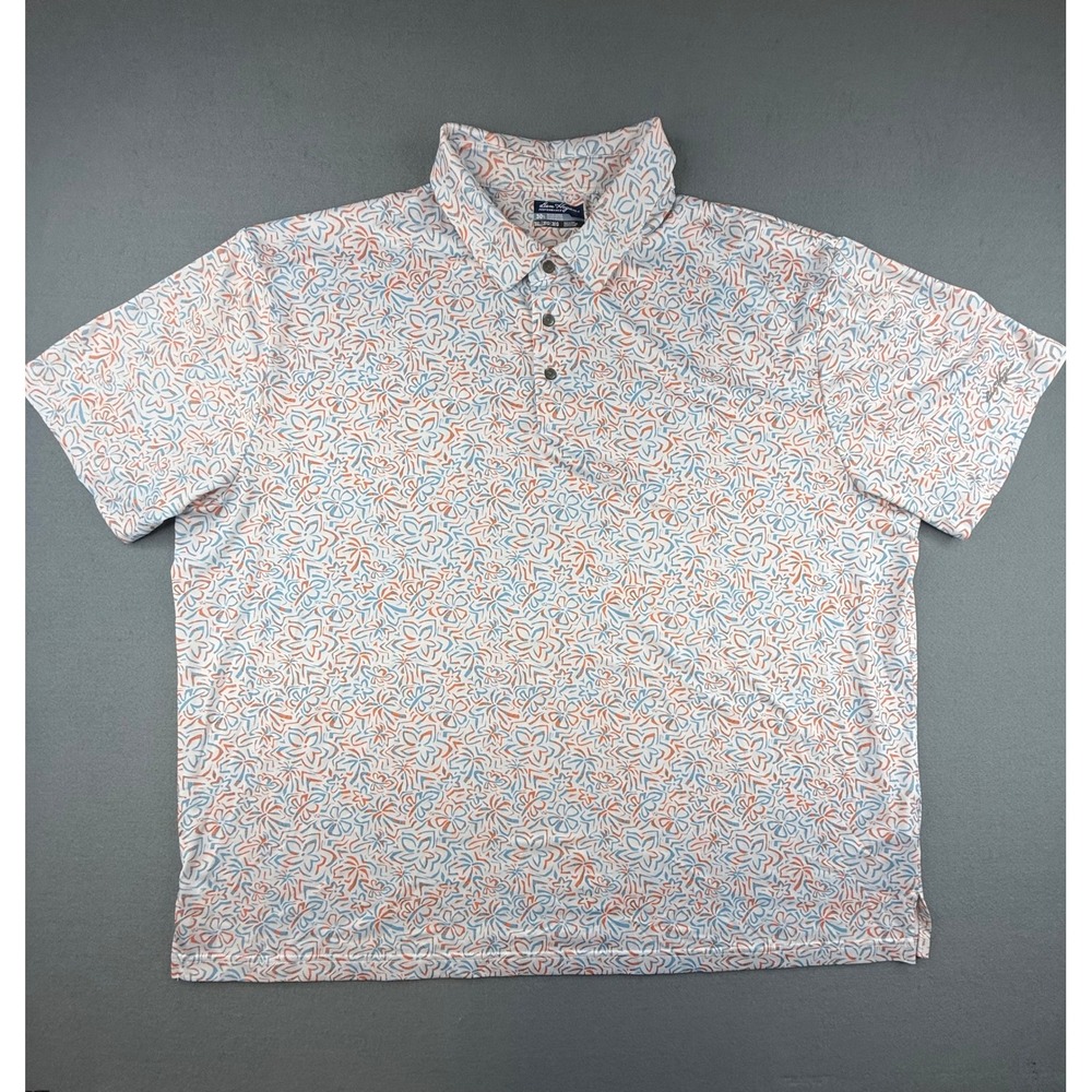 Ben Hogan Polo Shirt Mens 3XL White Blue Orange Tropical Floral Performance Golf